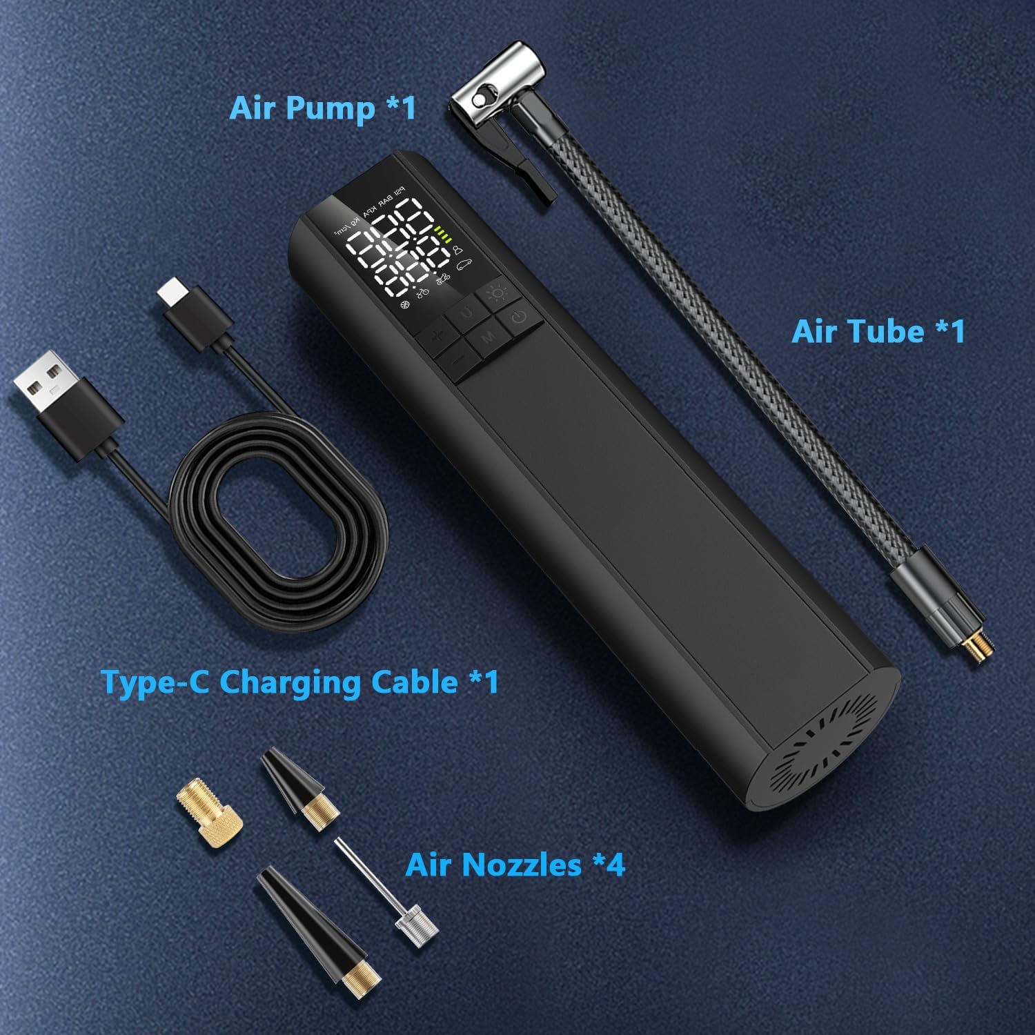 Portable Cordless Tire Inflator – 150PSI Air Compressor with Digital Display, Built-In Pressure Gauge, Fast Inflation for Car, Bike, Motorcycle & Sports Balls