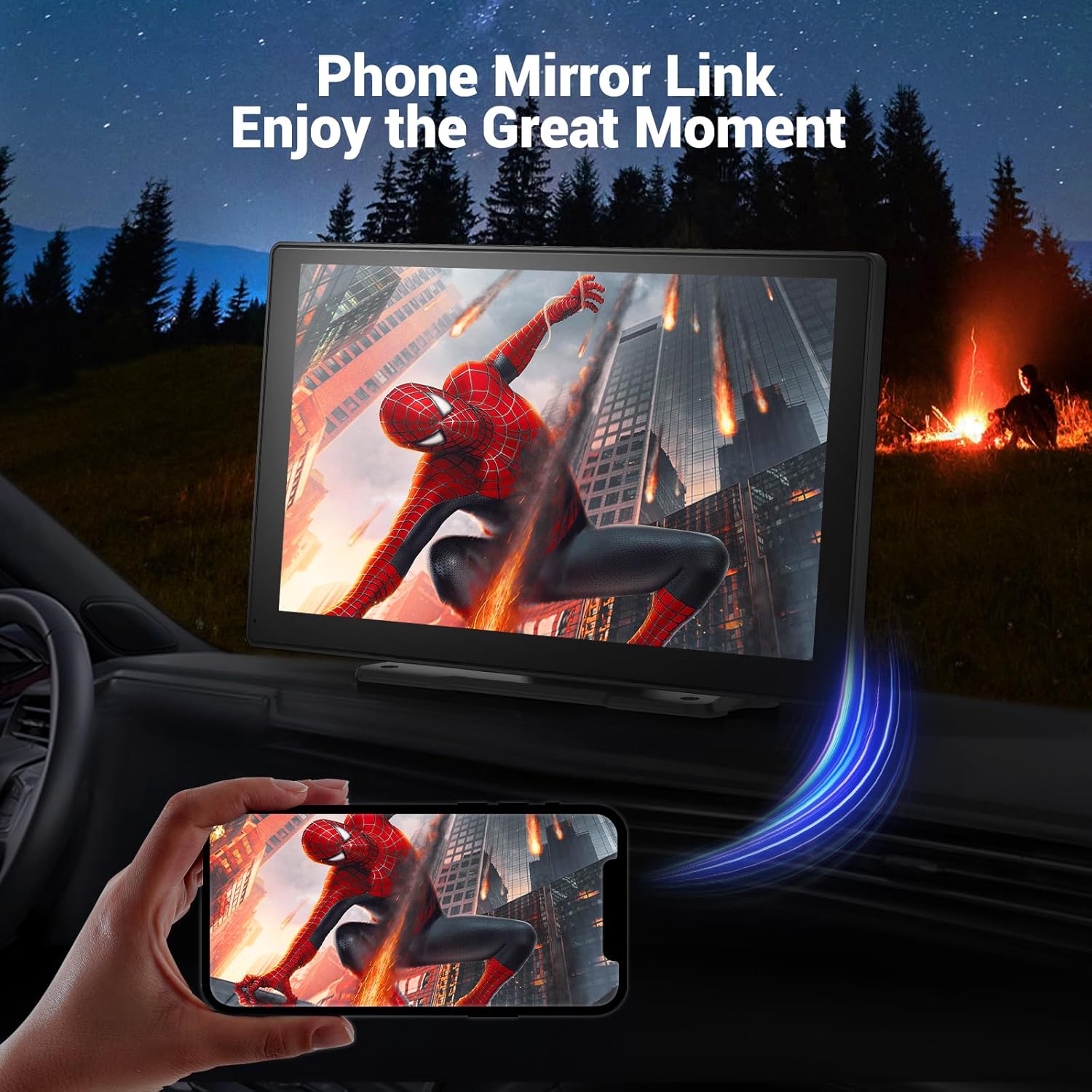9'' Wireless Apple CarPlay & Android Auto Screen with 4K Dash Cam, 1080p Backup Camera, GPS Navigation, Voice Control, Mirror Link & Bluetooth