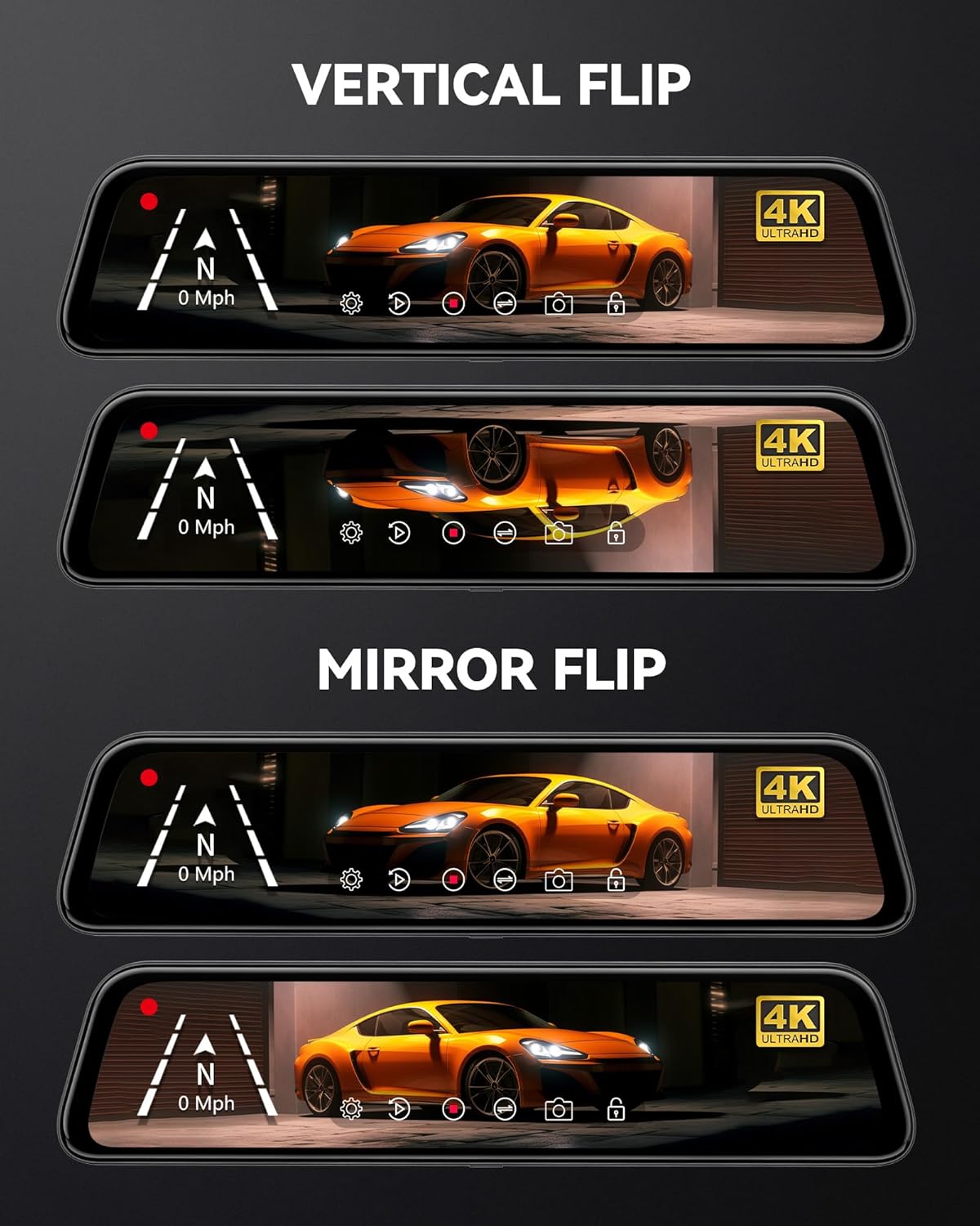 12'' 4K Mirror Dash Cam with Front & Rear Cameras, 2160P HD Smart Rearview, Night Vision, Parking Assist, GPS & 32GB Card Included
