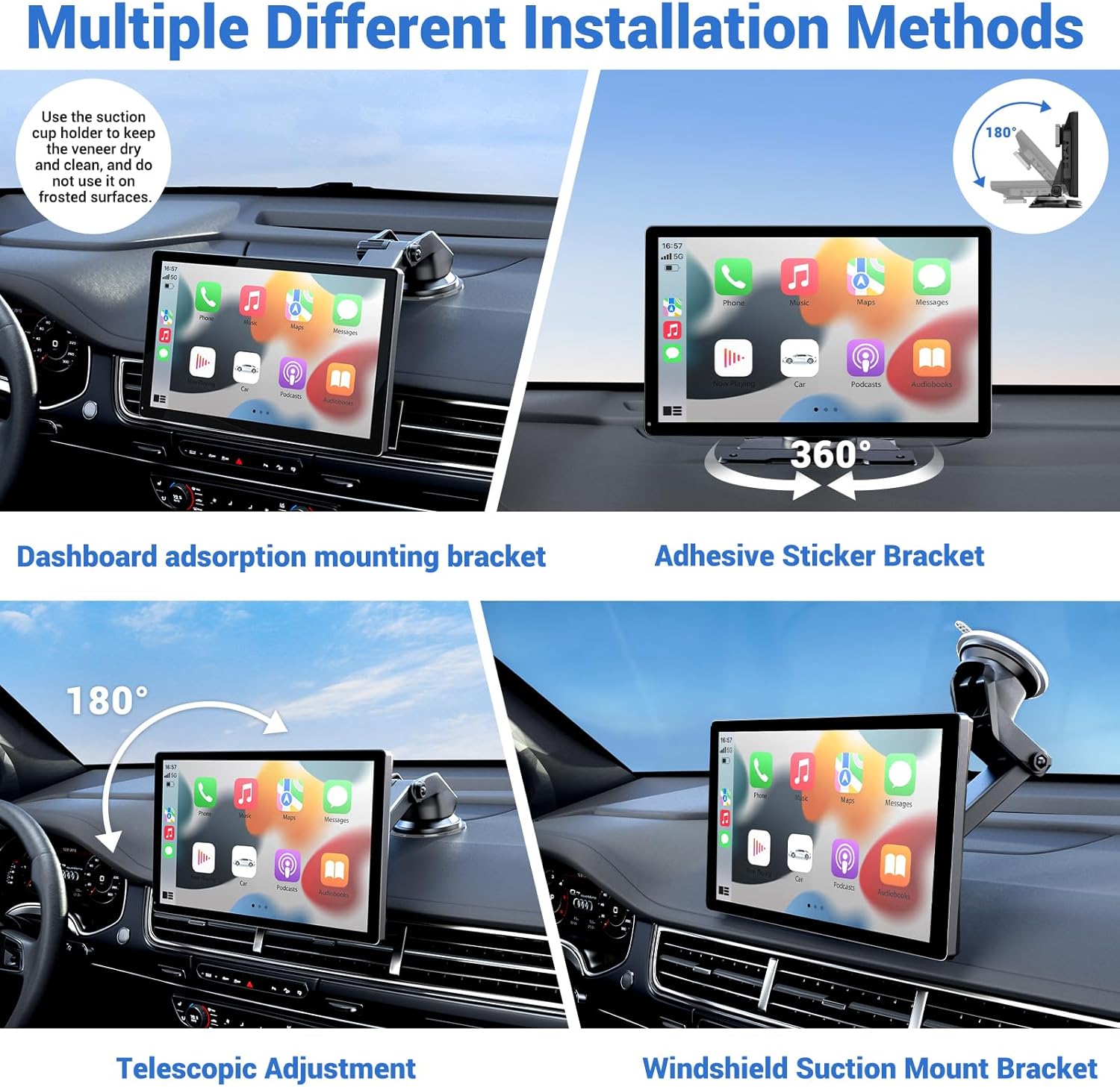 9'' Wireless Apple CarPlay & Android Auto Screen with 4K Dash Cam, 1080p Backup Camera, GPS Navigation, Voice Control, Mirror Link & Bluetooth